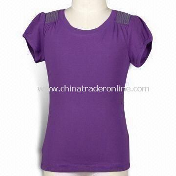 Girls Rib T-shirt with Sequin Shoulder, Soft Hand Feel, Available in Various Colors