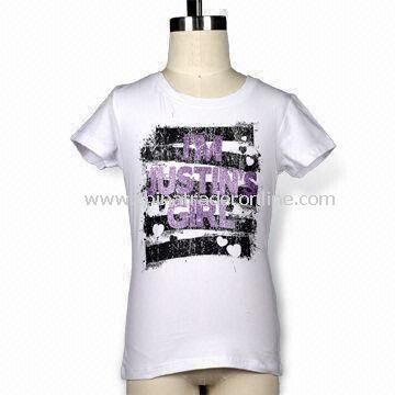 Girls Short Sleeves T-shirt with Glitter, Elastane Rib Neck, Available in Various Colors