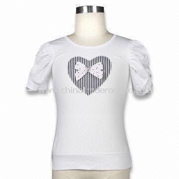 Girls T-shirt with Heart Foil Applique, Made of 200g C/E Jersey, Available in Various Colors