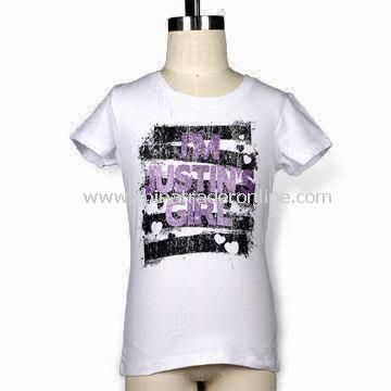 Girls Short Sleeves T-shirt with Glitter, Elastane Rib Neck, Available in Various Colors from China