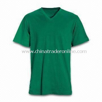 Mens Short Sleeves T-shirt with V-neck, Customized Logos Welcomed