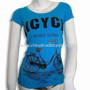 Womens Short-sleeve T-shirt, Printed Bike on Front, Available in Blue