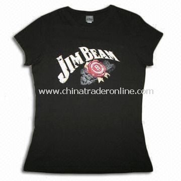 100% Cotton Jersey Ladies T-shirt with Cap Sleeves and Screen Print from China