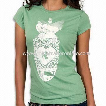 100% Cotton Womens Knitted T-shirt with Printing or Embroidery Logo, Available in Various Colors