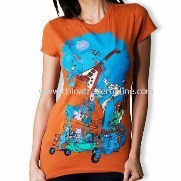100% Cotton Womens Knitted T-shirt with Printing or Embroidery Logo, Fashionable Fit