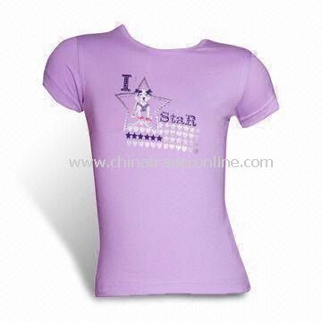 Girls Eco-friendly Dye T-shirt, Various Colors are Available, Comes with Printing from China