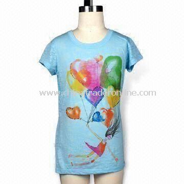 Girls Printed T-shirt, Made of T/C Burnout Jersey, Available in Various Colors, Front Printed from China