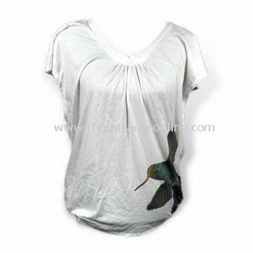 Short Sleeves Womens T-shirt with Flower Sublimation Print, Fashionable, Made of 100% Cotton from China