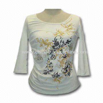 Womens Apparel/T-shirt with Black Offset Printing, Customized Sizes and Colors are Accepted from China