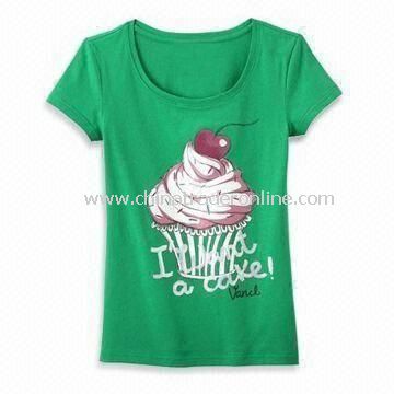 Womens Crew Neck T-shirt with Printed, Available in Pantone Color, OEM Orders are Welcome from China