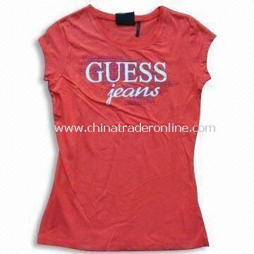 Womens Fashion Design T-shirt, Various Prints on Chest, Made of Cotton Pique