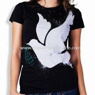 Womens Knitted T-shirt with Printing or Embroidery Logo, Made of 100% Cotton from China