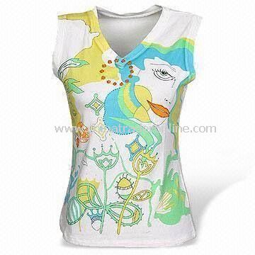Womens Sleeve Printing T-shirt, Made of 100% Cotton, Available in Single Style