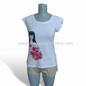 Womens T-shirt, Made of 95% Cotton and 5% Spandex, Available in Various Designs and Prints from China