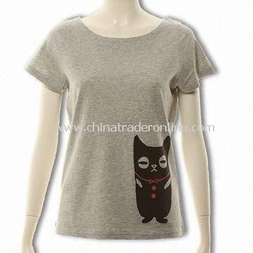 Womens T-shirt, Made of Cotton, Customized Printed Designs and Materials are Welcome