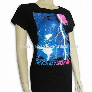 Womens T-shirt Made of 100% Cotton with Nice Printing on Front Center Chest from China