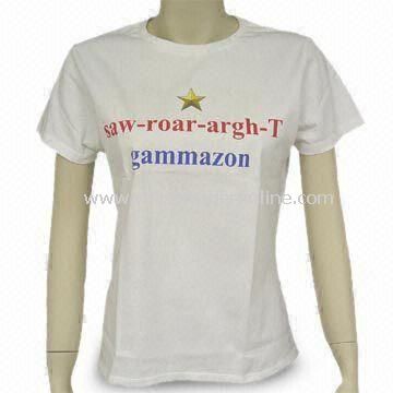 Womens T-shirt with Printing, Made of 100% Cotton, Available in Various Colors and Sizes from China