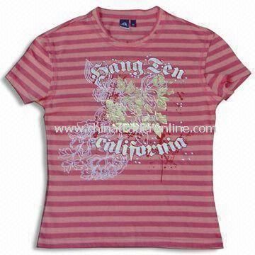 Womens T-shirt with Round Neck and Printed Designs from China