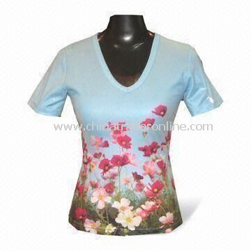 Womens T-shirt with Sublimation Printing, Made of Polyester and Spandex from China