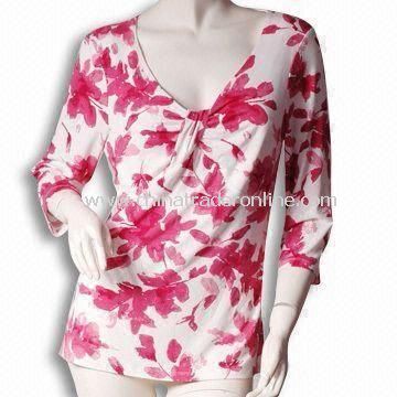 Womens Twist Front Top/T-shirt, 3/4 Sleeve, 5c All Over Print from China