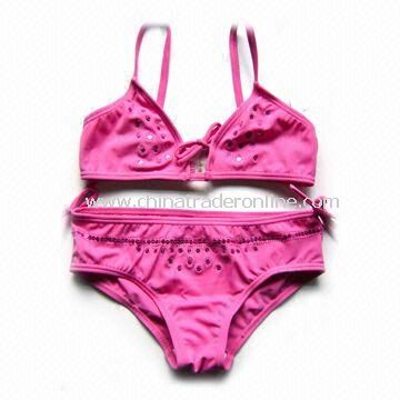 Childrens Swimwear with Beading in the Top, Customized Colors are Welcome from China