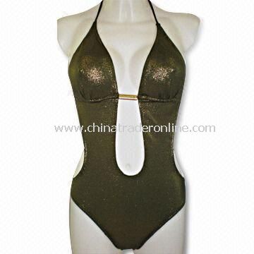 Highly Elastic Ladies Swimsuit with Metal Bead at Chest, Customized Sizes are Welcome