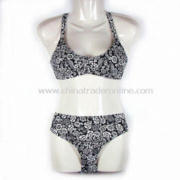 Two-piece Swimwear with Flower Printing, Made of 82% Nylon and 18% Spandex