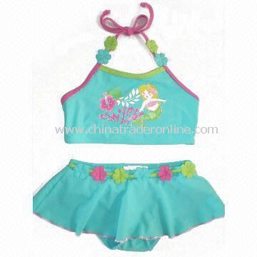 Childrens Swimwear with Small Flower Print, Customized Colors are Accepted from China