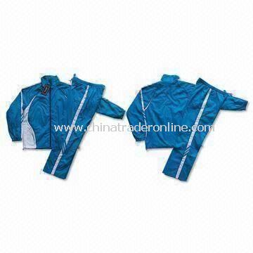 Ladies Jogging Suit with Woven Fabric, Embroidery on Chest and Pant, 4 Piece Zippers on Pocket