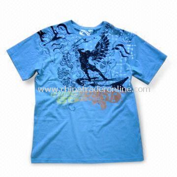 100% Single Jersey Mens T-shirt with Round Neck, Available in Blue from China