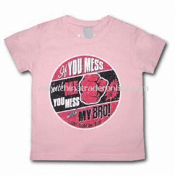 Childrens Cotton T-shirt, Customized Designs, Fabrics, and Logos are Accepted, Available in Pink