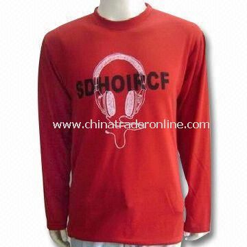 Mens 100% Cotton Knitted T-shirt in Various Colors with Applique, Customized Designs are Accepted from China