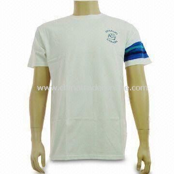 Mens Cotton T-shirt, Customized Designs and Logos are Welcome, with Piping Sleeves