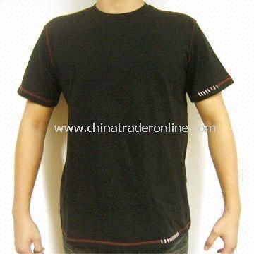 Mens Knitted T-shirt, Made of 100% Cotton with Applique, Customized Design is Accepted from China