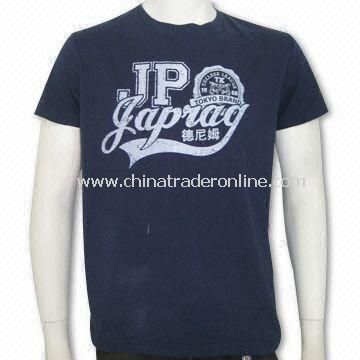 Mens T-shirt with Flock Logo and Short Sleeve, Customized Specifications are Accepted from China