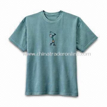 Mens T-shirt with Round Neck, Various Kinds of Fabrics Available