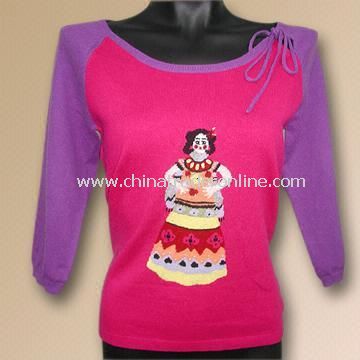 Ladies 55/45 Cotton / Cashmere Embroidery by Hand Sweater from China