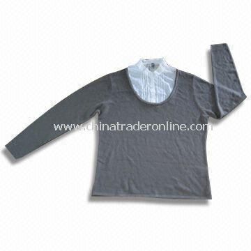 Ladies Knitted Sweater with Woven Collar, Made of 100% Soft Acrylic/Cashmere from China