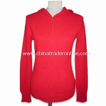 Ladies Pure Cashmere Zip Up Hoodie with 12GG Gauge, Weighs 240g from China