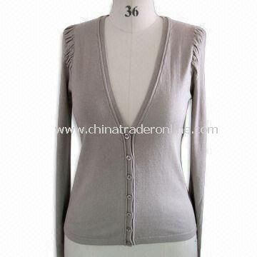 Long Sleeves Womens Cardigan, Made of 70% Silk, 15% Cotton and 15% Cashmere