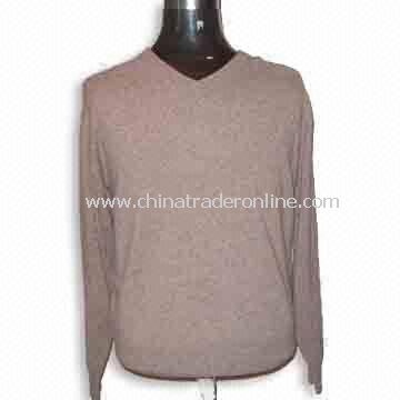 Mens Cashmere Sweater, Long-sleeve, V-neck, Jersey