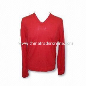Mens Knitted Sweater, V-neck, Made of 100% Cashmere from China