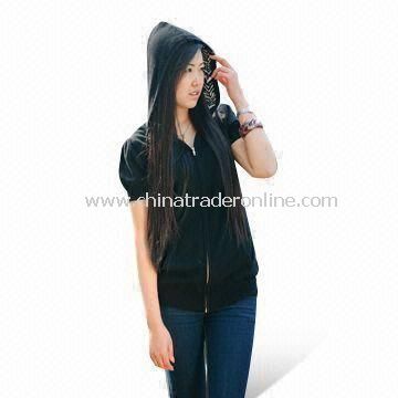 Short-sleeved Sweater in Zip Hoodies Style, Made of Silk and Cashmere