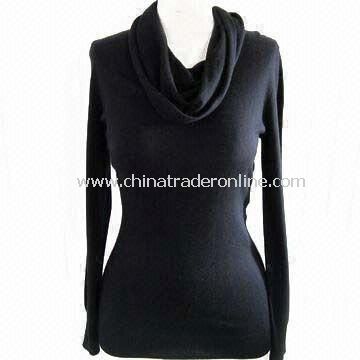 Waterfall Neck Womens Pullover with Long Sleeves, Made of 85% Silk and 15% Cashmere