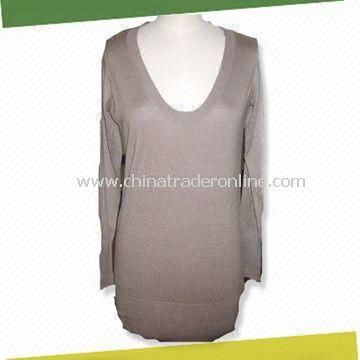 Womens Pullover Sweater, Made of 75% Silk, 20% Cotton and 5% Cashmere from China