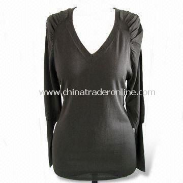 Womens Raglan Sleeve Pullover, Made of 70% Silk, 15% Cotton and 15% Cashmere from China