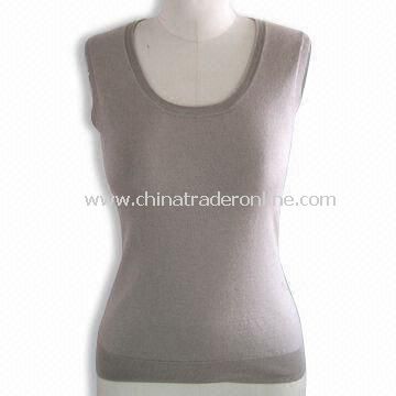 Womens Sleeveless Pullover, Made of 70% Silk,15% Cotton and 15% Cashmere from China