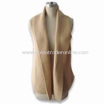 Womens Sleeveless Sweater, Made of 100% Cashmere, Big Collar with Rib