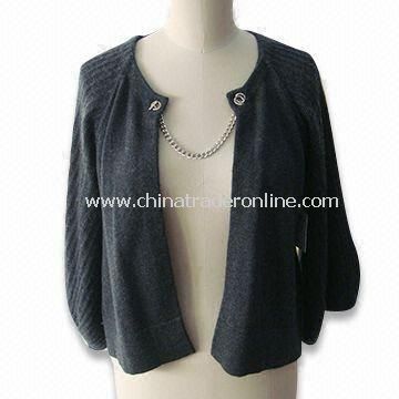 Womens Sweater, Made of 100% Cashmere, Buttons with Chains from China