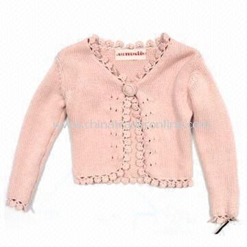 Knitted Sweater for Girls with Crochet Finishing, Made of 100% Cotton